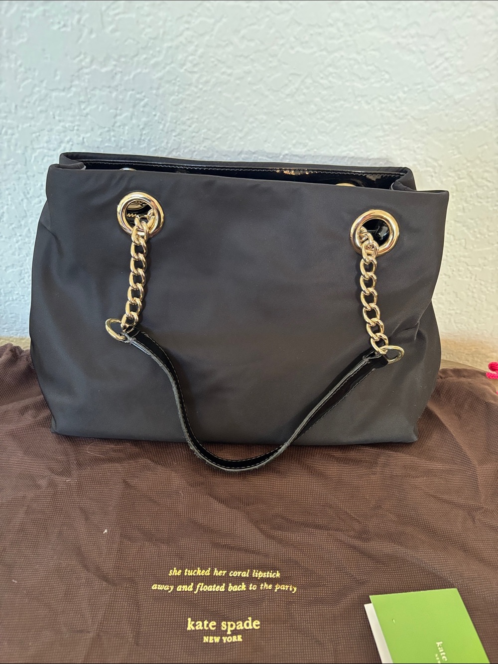 Kate Spade Black Nylon Shoulder Tote with Silver Chain Straps - Picture 6 of 7